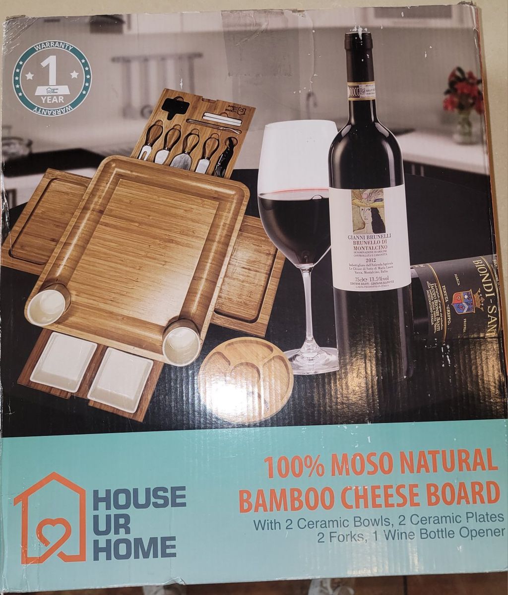 House Ur Home Bamboo Charcuterie Board Gift Set - Large Cheese Board w/ Hidden Drawers & Knives