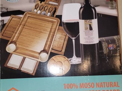 House Ur Home Bamboo Charcuterie Board Gift Set - Large Cheese Board w/ Hidden Drawers & Knives