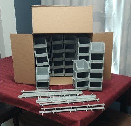40 Gray Plastic Stackable Storage Bins with Wall Mounting Cleats 