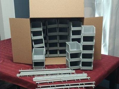 40 Gray Plastic Stackable Storage Bins with Wall Mounting Cleats