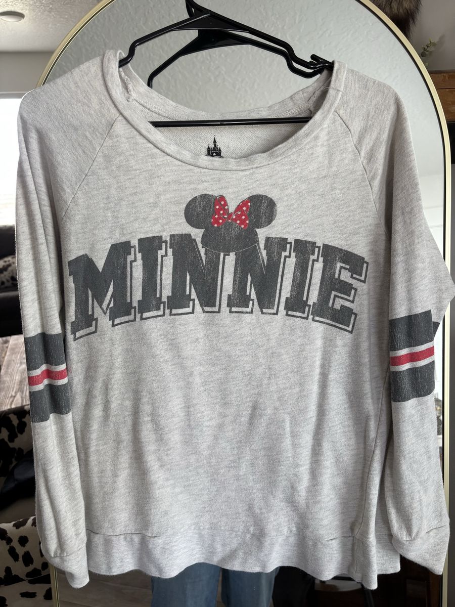 Disney Minnie Pullover Sweatshirt in Light Gray with Red Accent