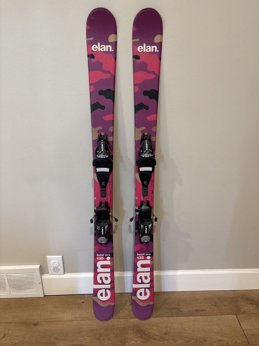 Elan Twist Pro 135 Skis - Pink Camo Design, with Bindings, Used
