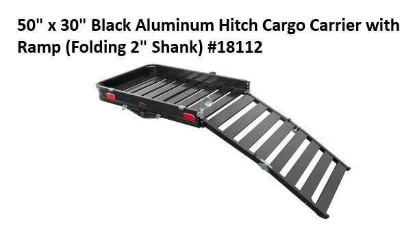 50" x 30" Black Aluminum Hitch Cargo Carrier with Ramp (Folding 2" Shank) #18112