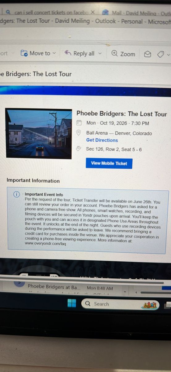 2 Denver Phoebe Bridgers Tickets sec 126 row 2 10/19