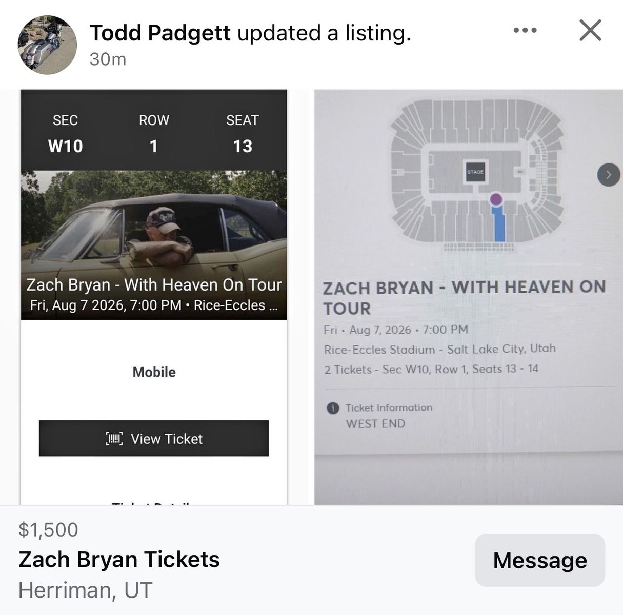 Zach Bryan Concert - Front Row