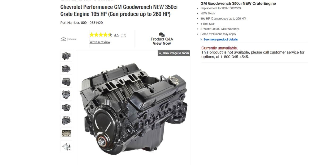 NEW Chev Performance GM Goodwrench 350ci Crate Engine