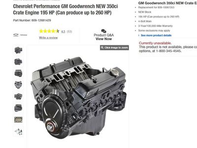 NEW Chev Performance GM Goodwrench 350ci Crate Engine