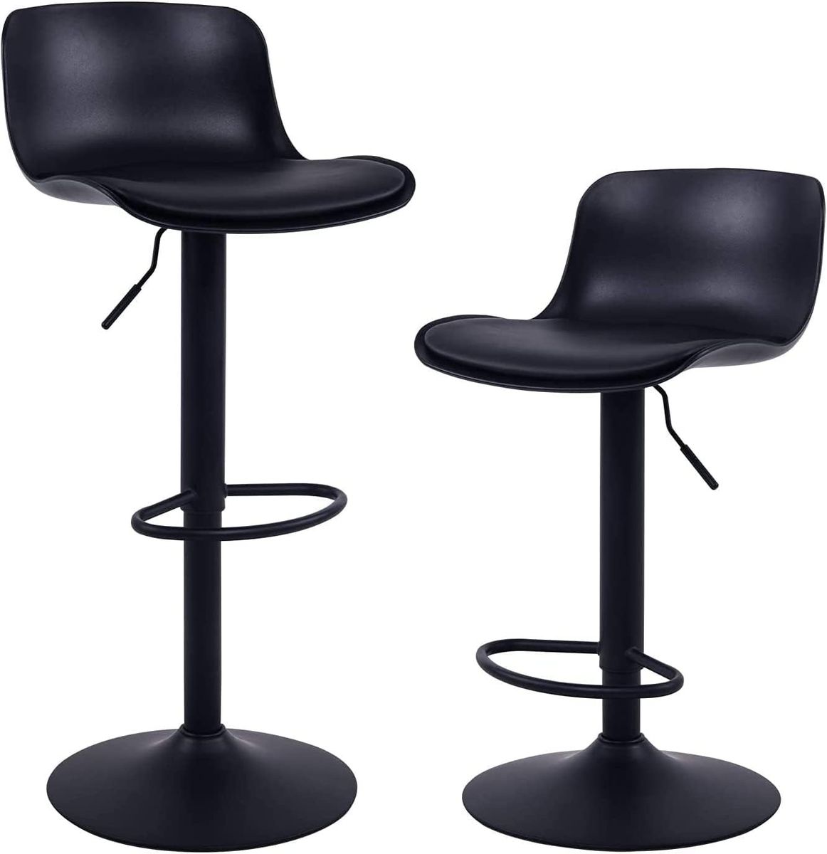 YOUNIKE Adjustable Modern Black PU Leather Bar Stools - Set of 2