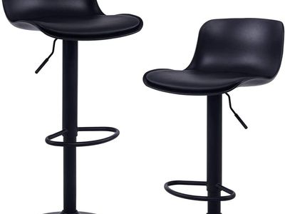 YOUNIKE Adjustable Modern Black PU Leather Bar Stools - Set of 2