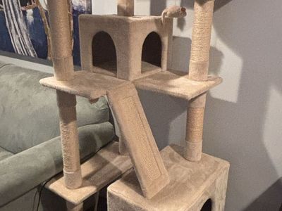Multi-Level Beige Cat Tree Condo with Scratching Posts & Perches