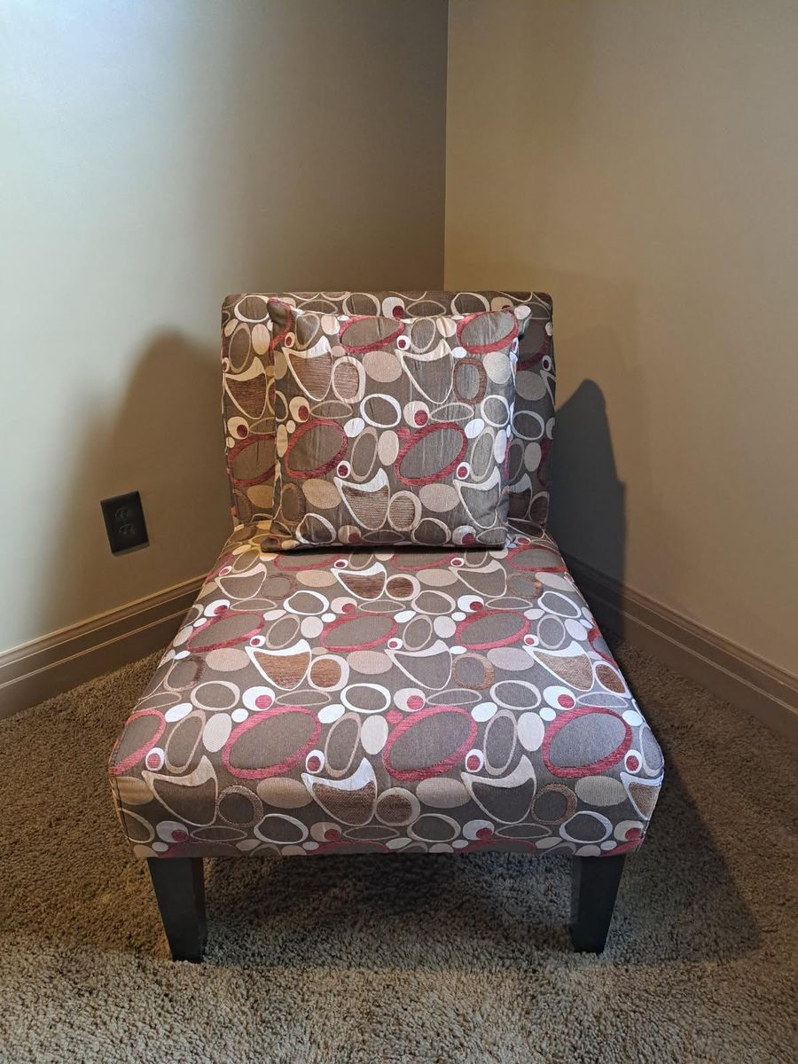 Modern Patterned Armless Accent Chair with Matching Throw Pillow
