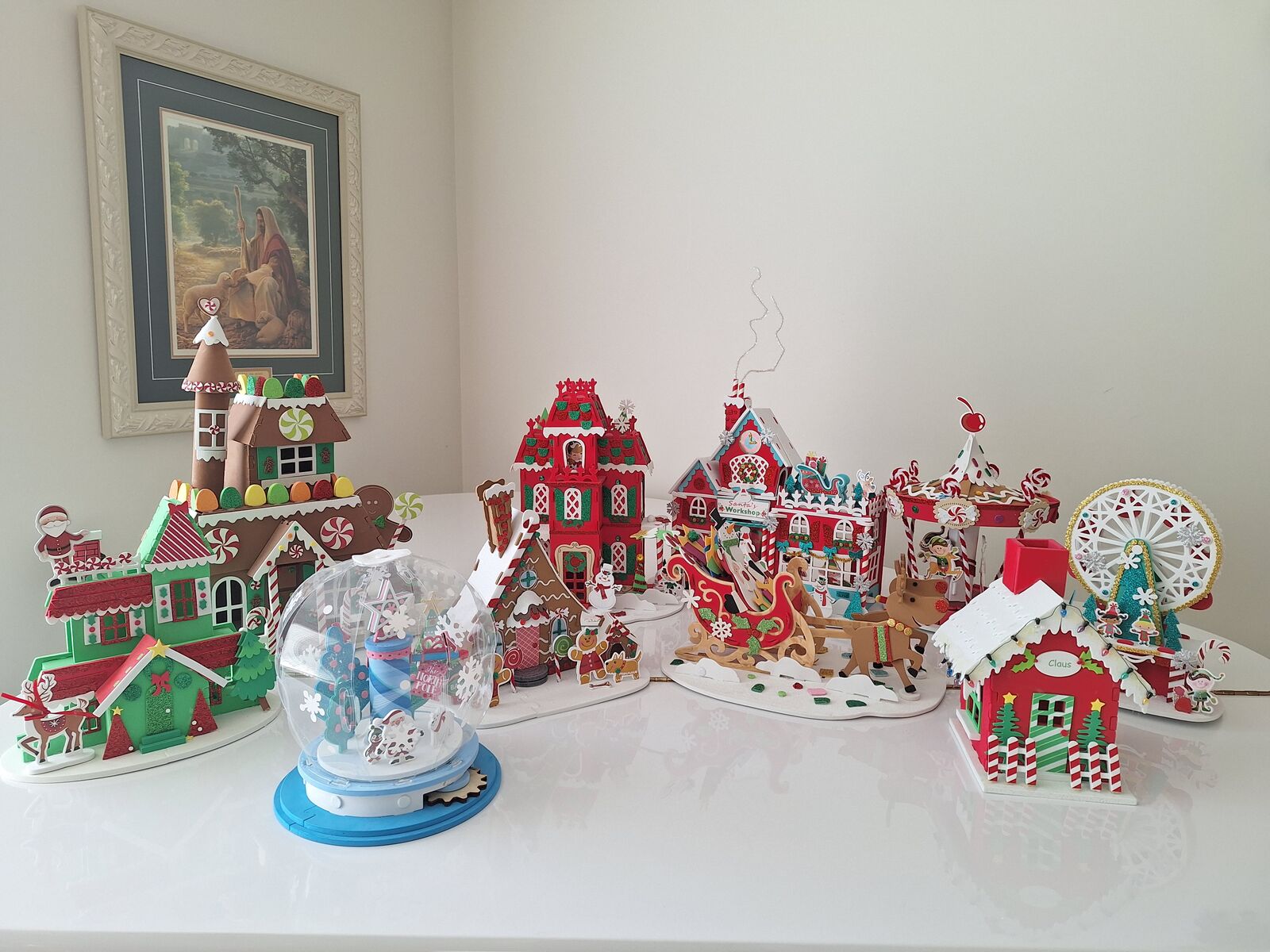 Lot of Foam Christmas Village Decorations Sleigh Ferris Wheel Gingerbread House Easy Decorating!