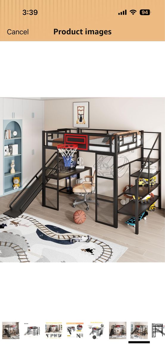Full SIze Metal Loft bed W/ Desk, Slide, Staircase