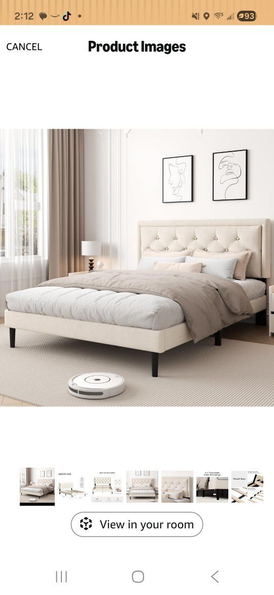 **Queen*** Upholstered Platform Bed Frame**