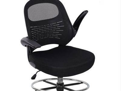 HYLONE Drafting Chair Tall Office Chair with Flip-Up Armrests Lumbar Support Footrest Ring Mesh Black