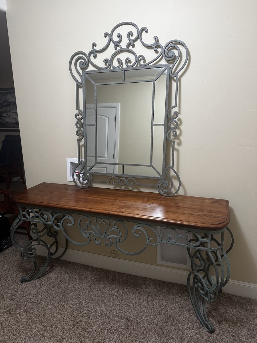 Ethan Allen Collector’s Classics Hand-Forged Iron Console Table + Mirror Set