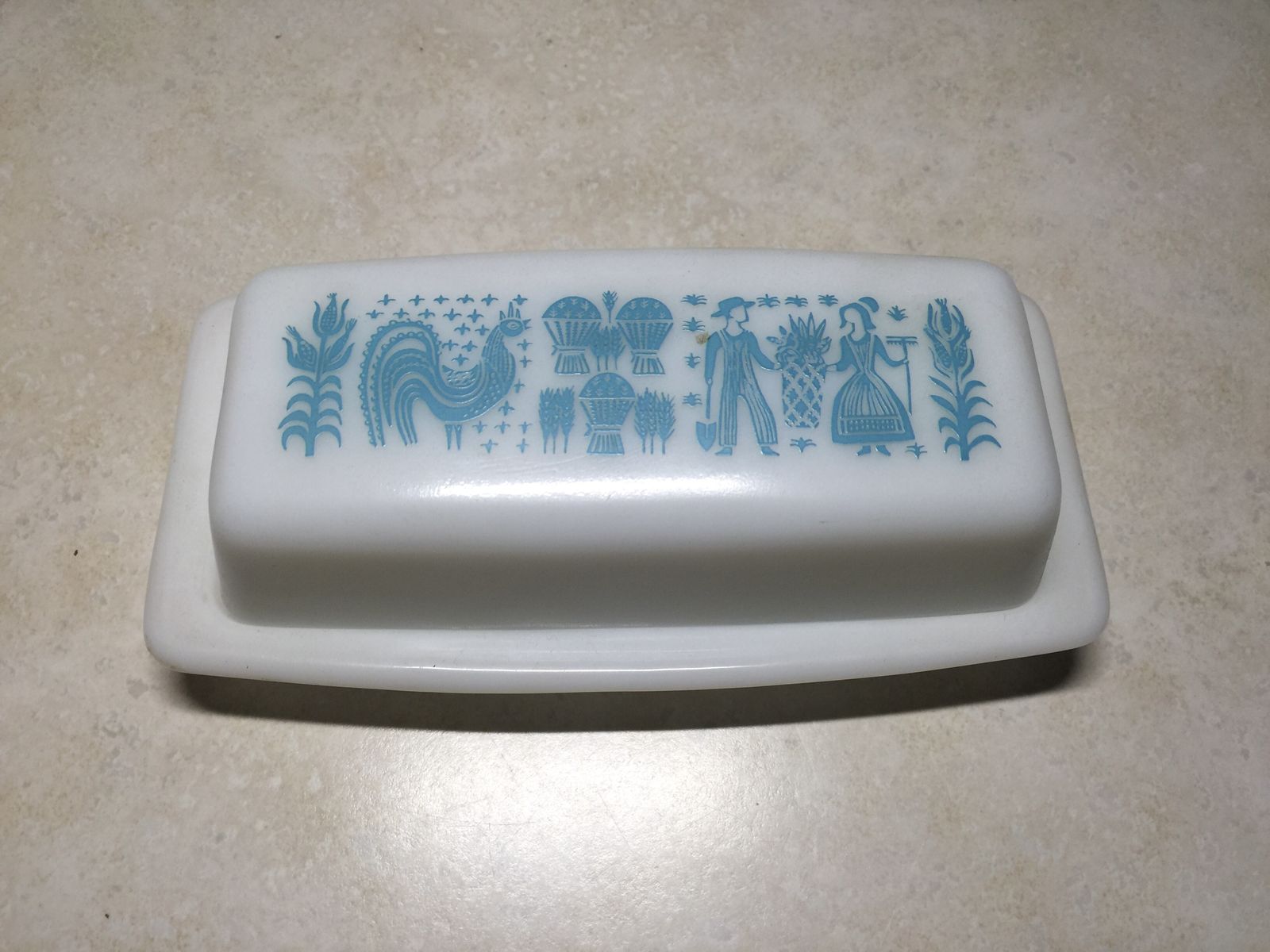 Pyrex Butter Dish Blue Butterprint Amish Butter Print Milk Glass