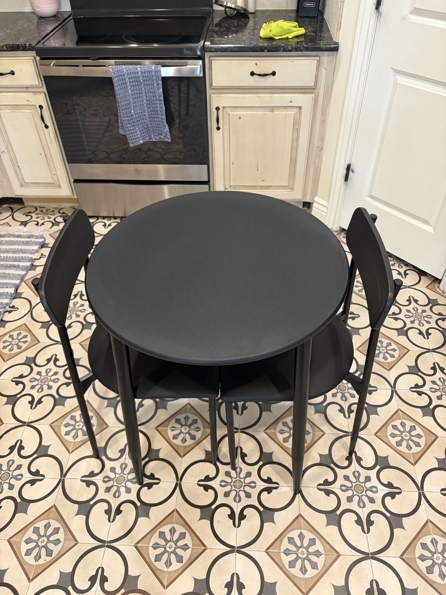 Black Round Dining Table Set with Two Chairs