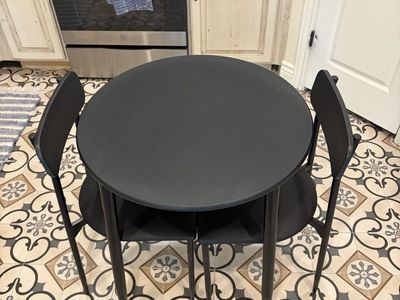Black Round Dining Table Set with Two Chairs