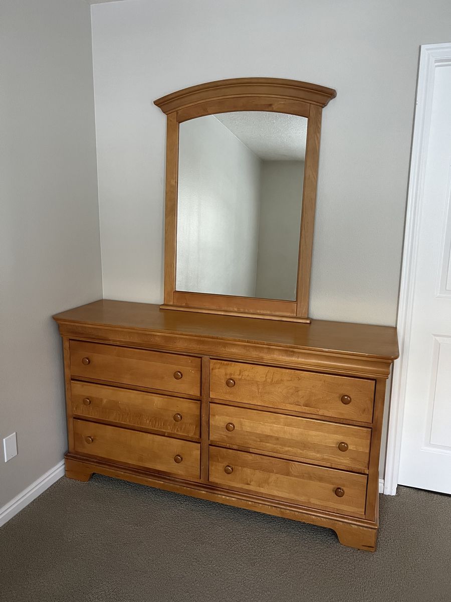 Wood Dresser with Mirror & Matching Nightstand - 6-Drawer Dresser, 2-Drawer Nightstand