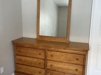 Wood Dresser with Mirror & Matching Nightstand - 6-Drawer Dresser, 2-Drawer Nightstand