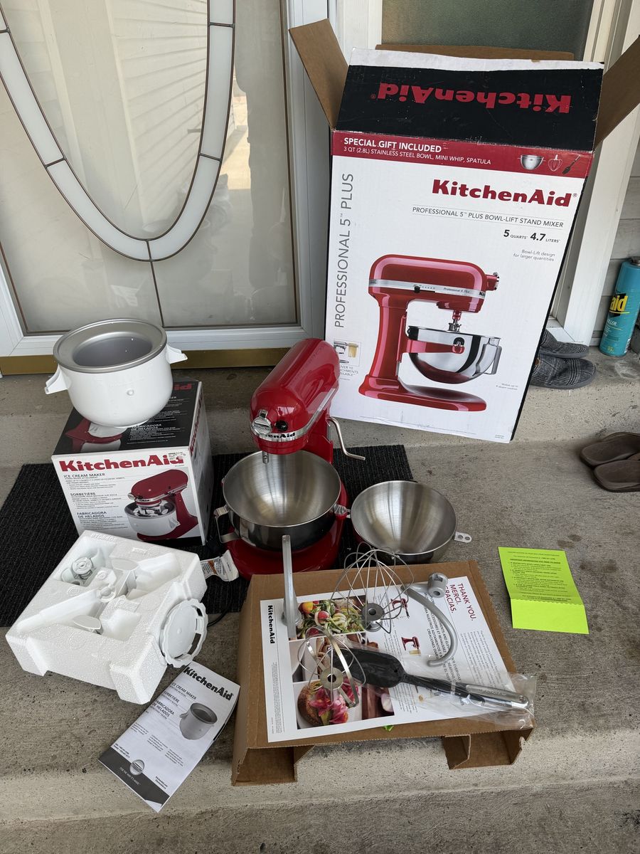 KitchenAid Professional 5 Plus 5-Qt Empire Red Stand Mixer w/ Ice Cream Maker Attachment