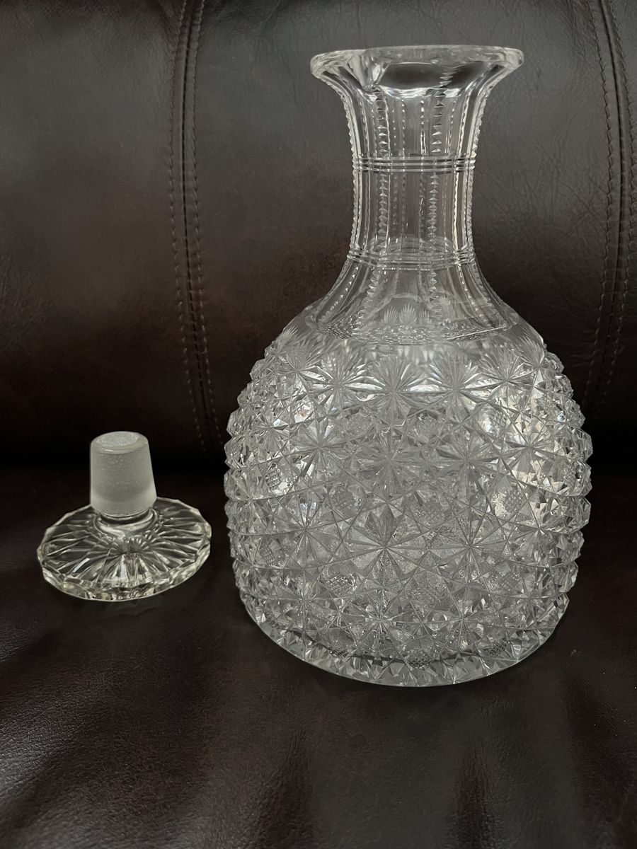 Antique American Brilliant Cut Glass Crystal Water/Wine Decanter Liquor Bottle