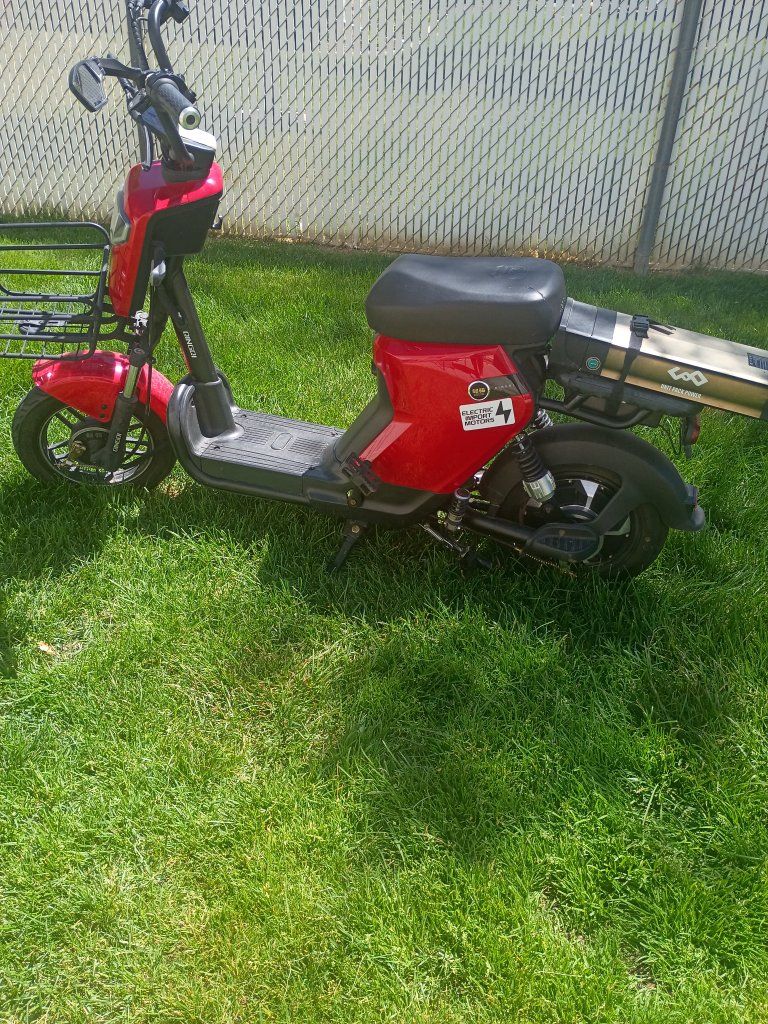 Red Electric Scooter Bike with Front Basket and Rear Power Pack