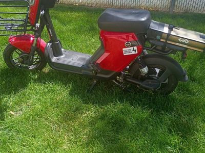 Red Electric Scooter Bike with Front Basket and Rear Power Pack