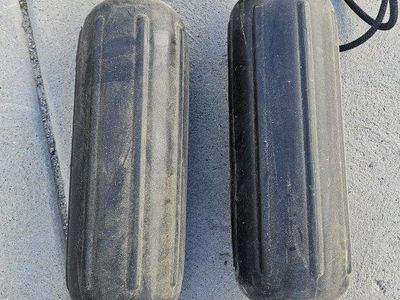 Pair of Used Boat Fenders with Ropes - Black Marine Boat Bumpers for Docking & Protection
