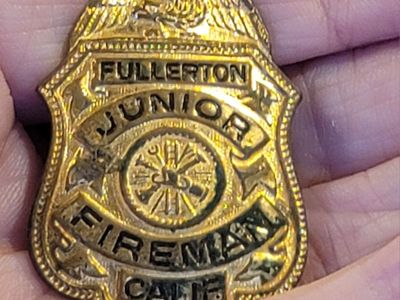 Vintage Fuller California Junior Firefighter Badge Pin