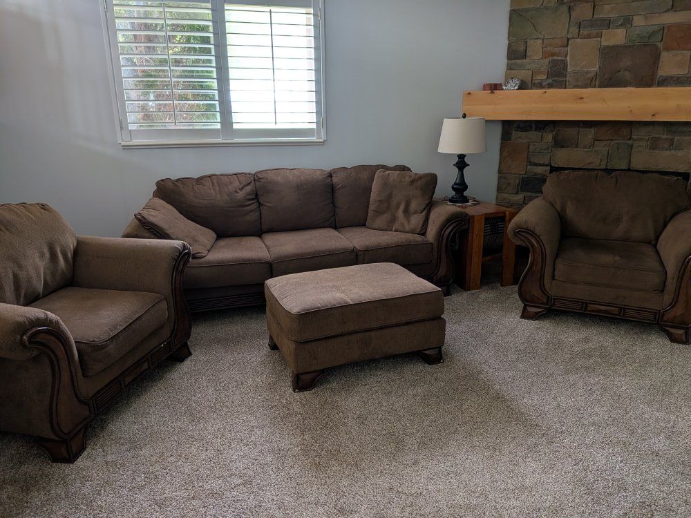 Brown Living Room Set - Sofa, Armchairs, and Ottoman