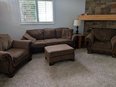 Brown Living Room Set - Sofa, Armchairs, and Ottoman