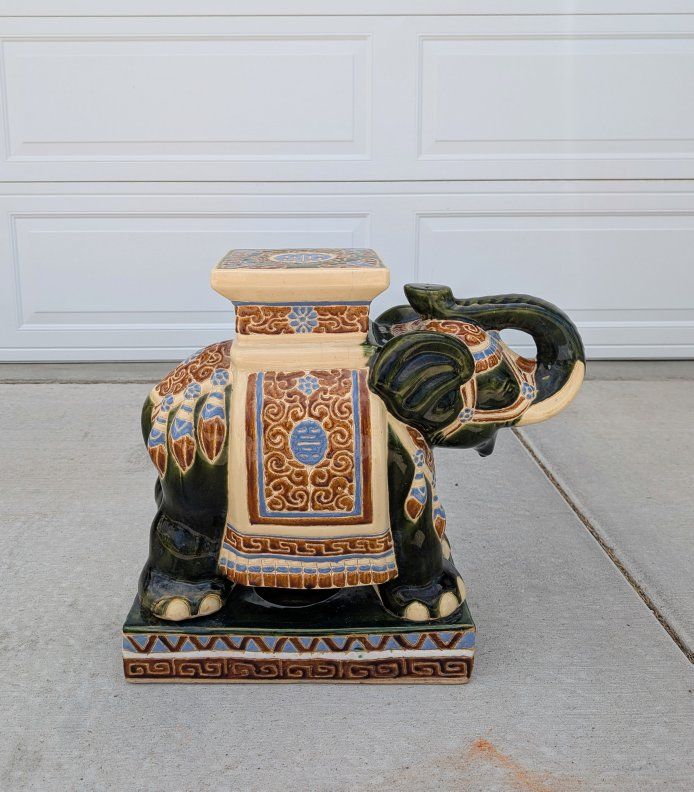 Mid-century Ceramic Elephant Plant Stand or Side Table
