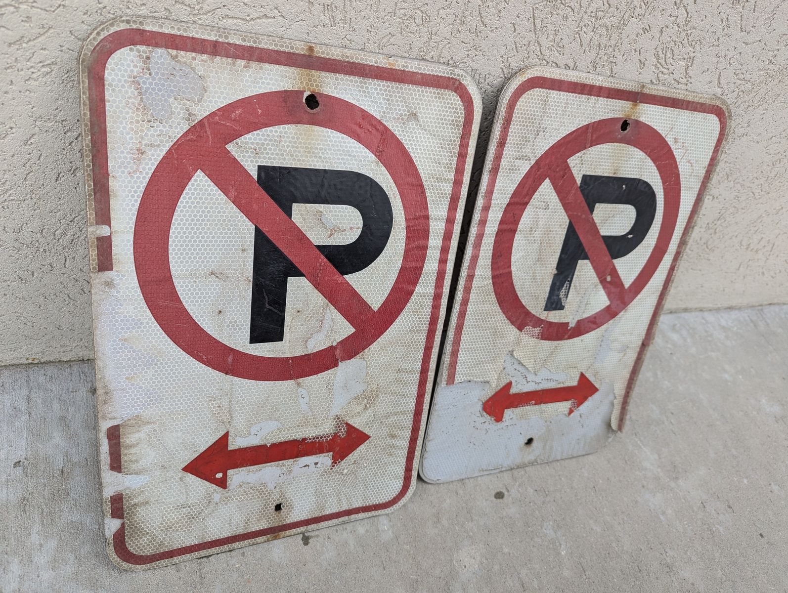 Pair of Vintage No Parking Reflective Road Signs