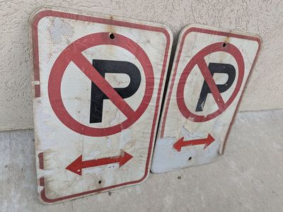 Pair of Vintage No Parking Reflective Road Signs