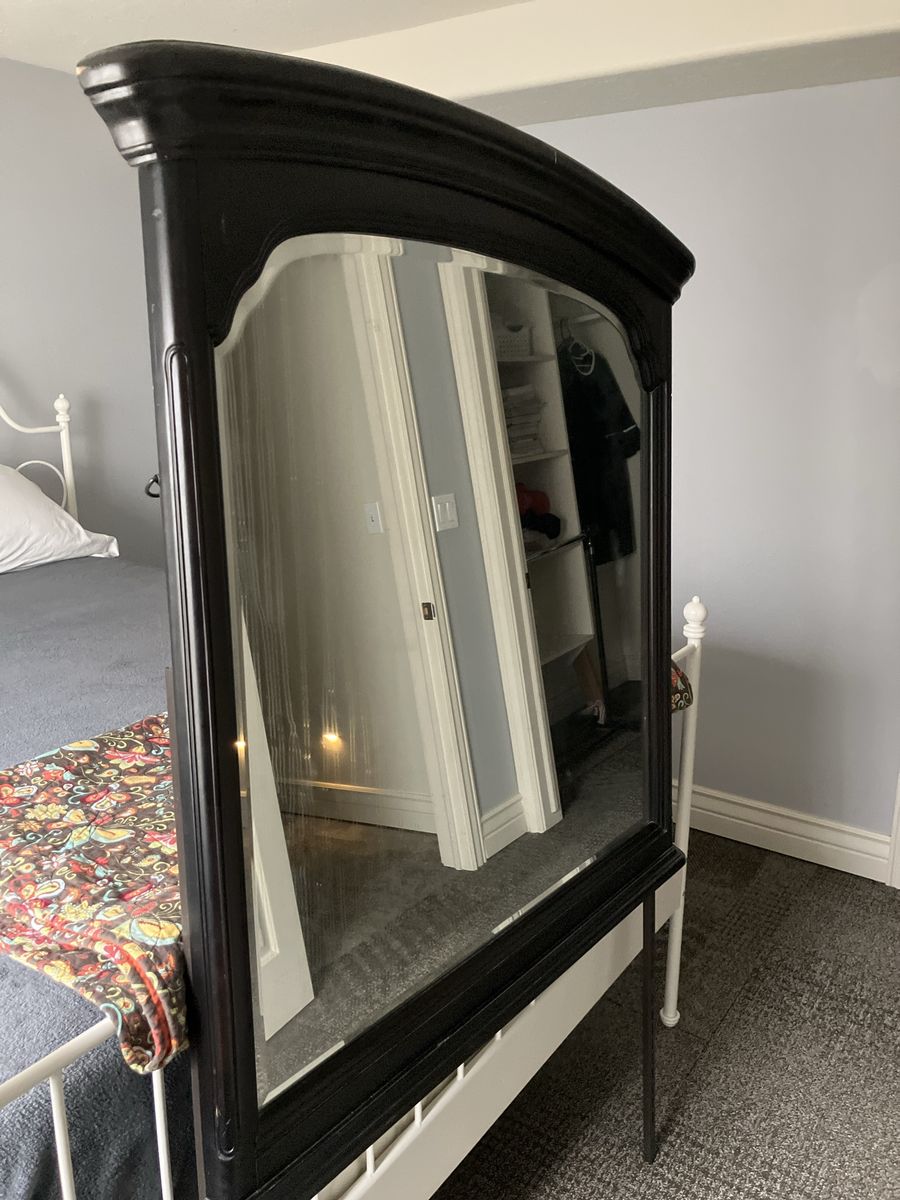 Dark Wood Arched Full-Length Mirror with Stand