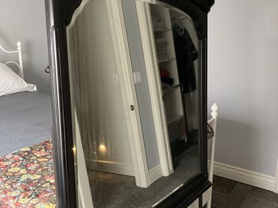 Dark Wood Arched Full-Length Mirror with Stand