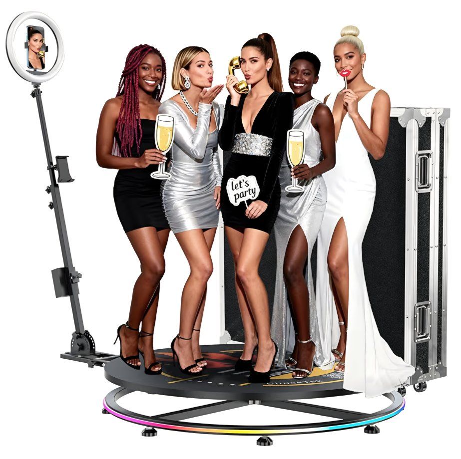 MWE 360 Photo Booth Machine for Parties with Flight Case,RGB Strip Light,Software APP Remote Automatic 360 Spin Camera Video Boo