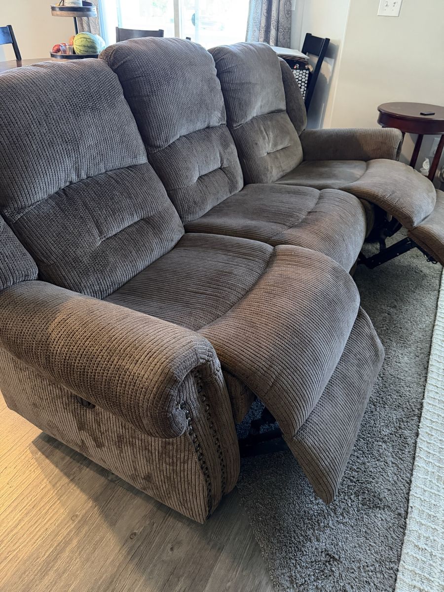 Couch, with electric recliners with footrests, brown