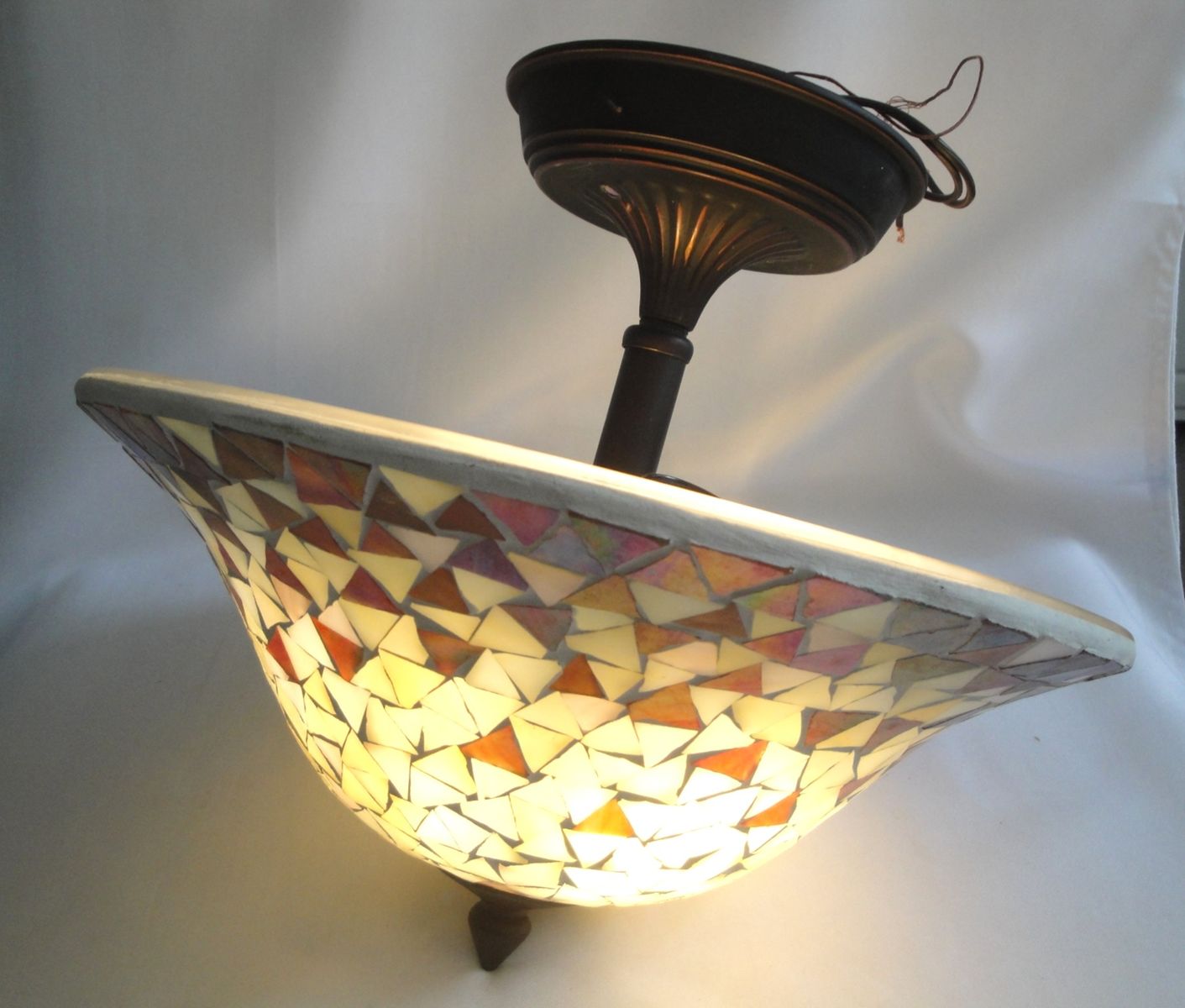 Mosaic Design 2-light Dark Bronze Semi-Flush Mount Stained Glass Ceiling Light