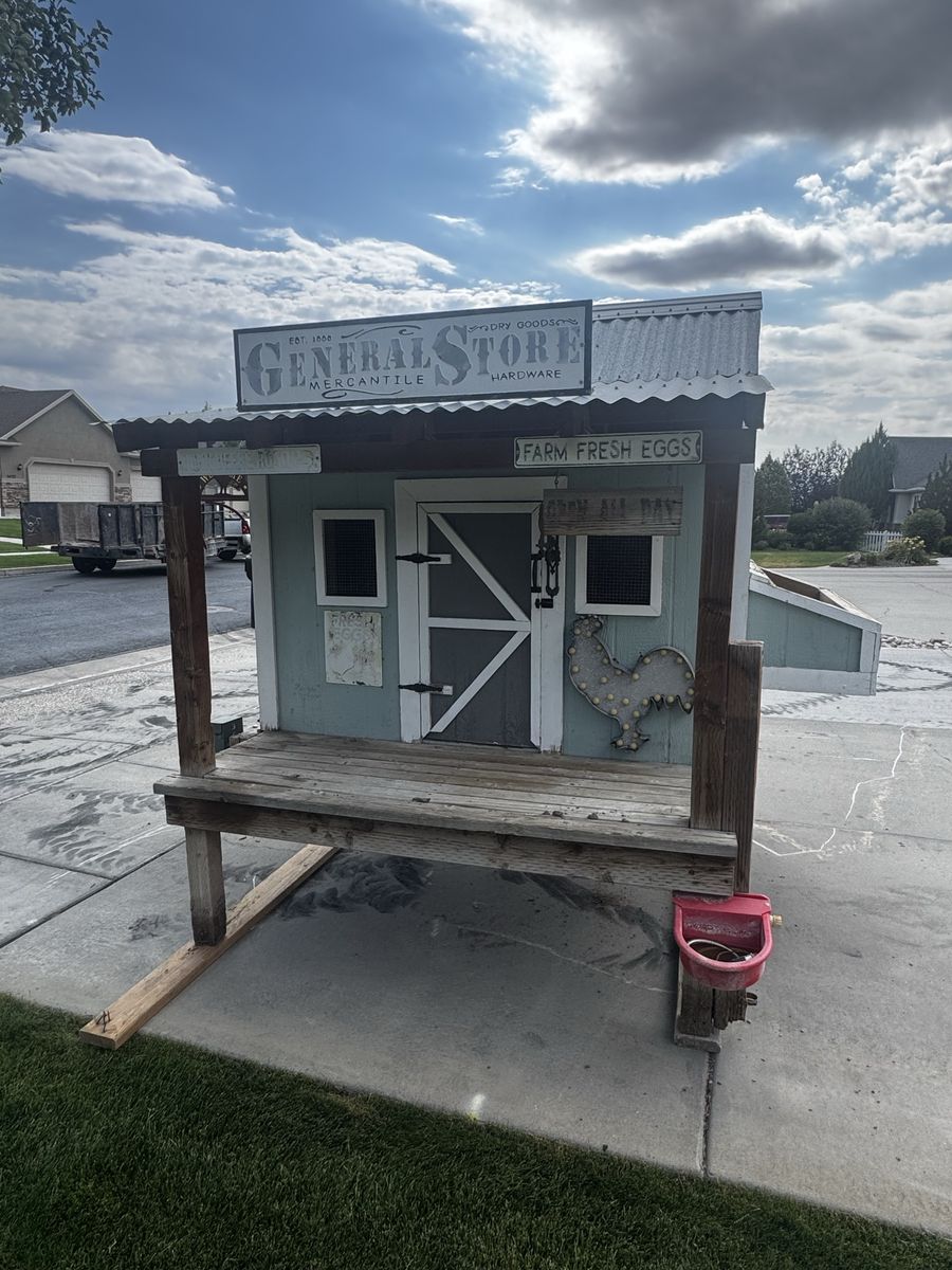Custom Farmhouse Chicken Coop - Treated Lumber, Galvanized Roof, 'General Store' Design
