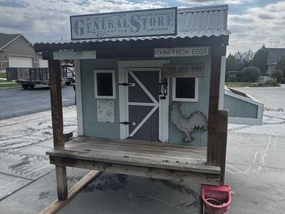 Custom Farmhouse Chicken Coop - Treated Lumber, Galvanized Roof, 'General Store' Design