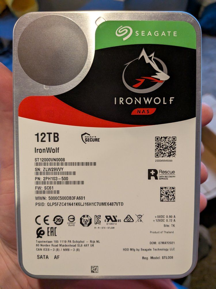 Seagate IronWolf Pro NAS 12TB Hard Drive ST12000VN0008-2PH103 SATA 6Gb/s 7200 RPM, 256MB Cache