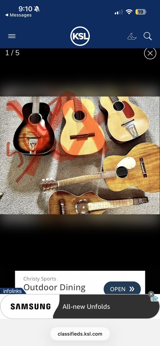 Antique Stella harmony parlor guitar, acoustic USA made. Also a Kay, & Hawaiin laptop weisenborn slat key Kay fat bottom