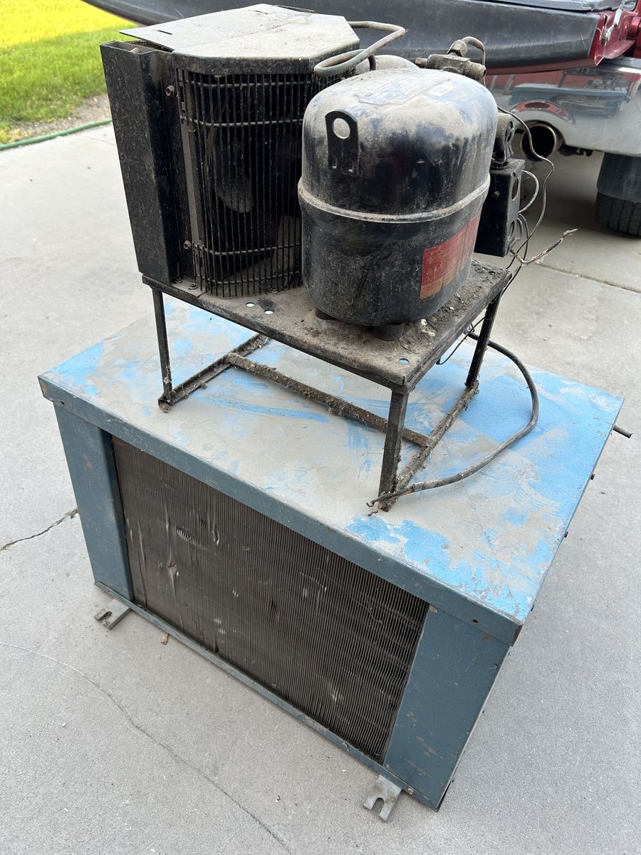 Blue Commercial A/C Air Conditioning Unit With Condenser, Untested, Selling Them As Is For Parts or Repair