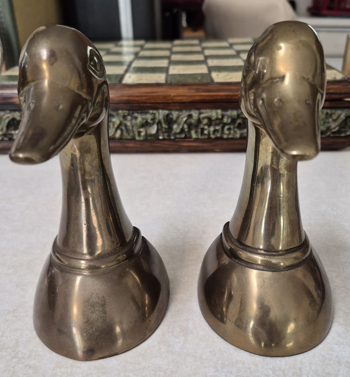 Vintage Leonard Silver Solid Brass Duck Head Bookends Made in Korea