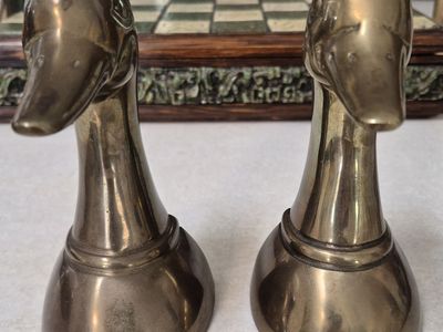 Vintage Leonard Silver Solid Brass Duck Head Bookends Made in Korea