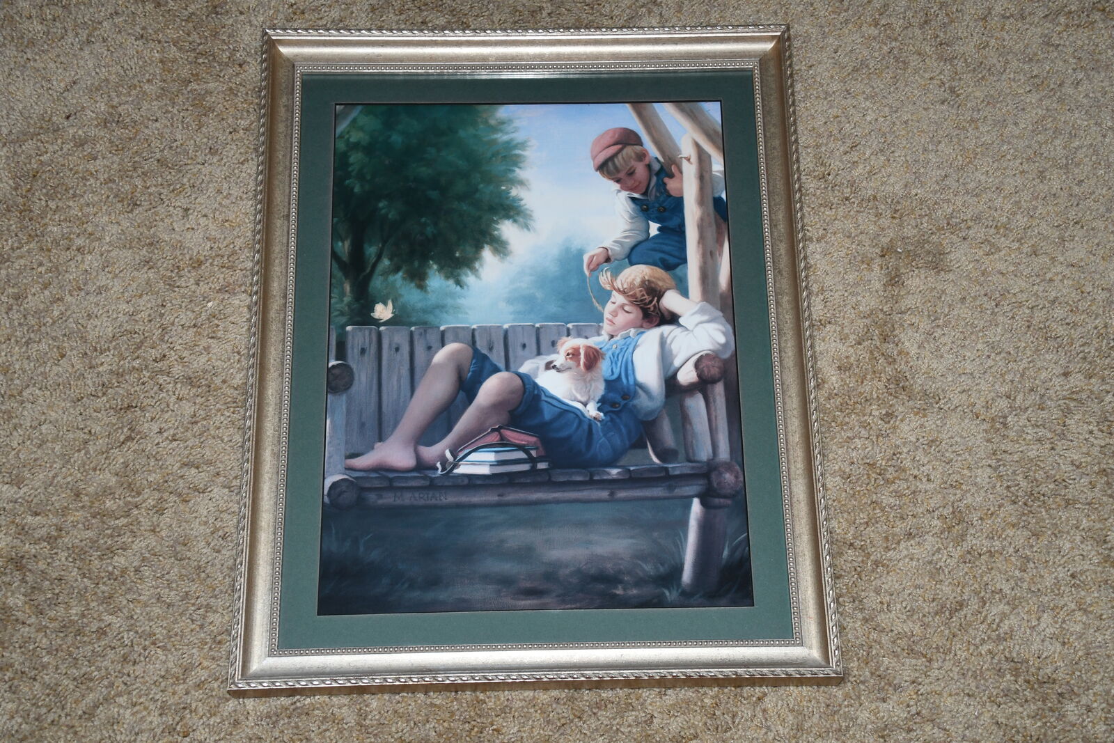 "2 LITTLE BOYS & A PUPPY" PICTURE ~ 16" x 20" FRAMED ~ CUTE!