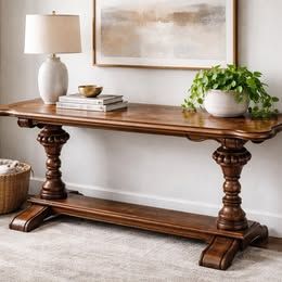 Solid Wood Trestle Table (Thomasville w/ Parquet Inlay Top)